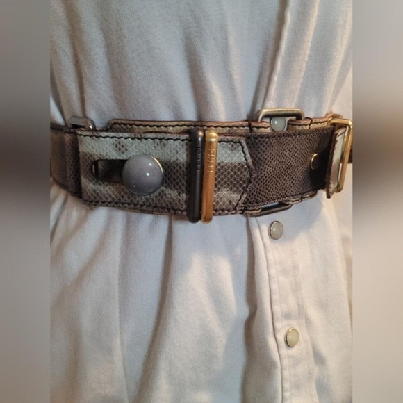 ?Vintange FENDI⭐ Snakeskin Leather Belt‎ With Cateye & Blue Onyx Accent Buttons main image 13